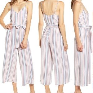 Striped Romper size L, tie waist belt